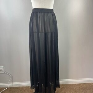 iHeartRaves Black Sheer Mesh Maxi Skirt High Slit Rave Festival Wear 2XL DS5099
